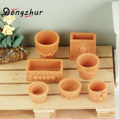 Dollhouse Garden Scene Decoration 7pcs/set Simulation Mini Flower Pots Model 1:12 DIY Doll House Accessories Dollhouse Ornament