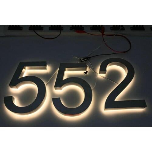 Custom outdoor 3d backlit stainless steel lihghted house number for advertising display