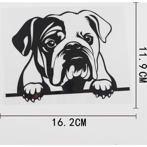 Black/Silver Fun English Bulldog Peeking Dog Vinyl Car Sticker Car Styling Decoratio 16.2CMX11.9CM