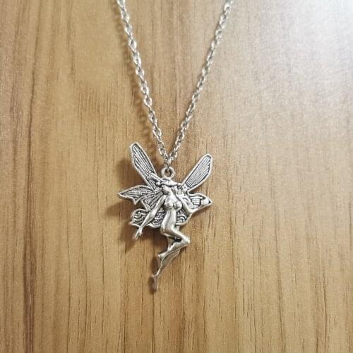 DUTRIEUX Vintage Statement Angel Fairy Necklace For Women Cross Chain Choker Jewelry Punk Goth Gothic Wicca Accessories Pendant