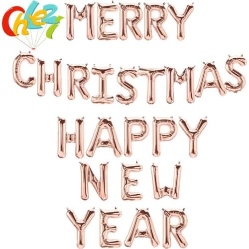 16 inch Rose Gold Merry Christmas Letter balloon Happy New Year Hanging letters party decoration air balloons Xmas Ornament