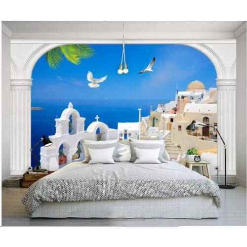 WDBH Custom photo mural 3d wallpaper Roman column Aegean architecture home decor 3d wall mural wallpaper for living room