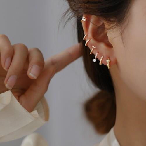 925 Silver earring fashion round zircon ear ring heart Twist ear buckle small T-shape ear bone simple wild woman girl ear jewelr