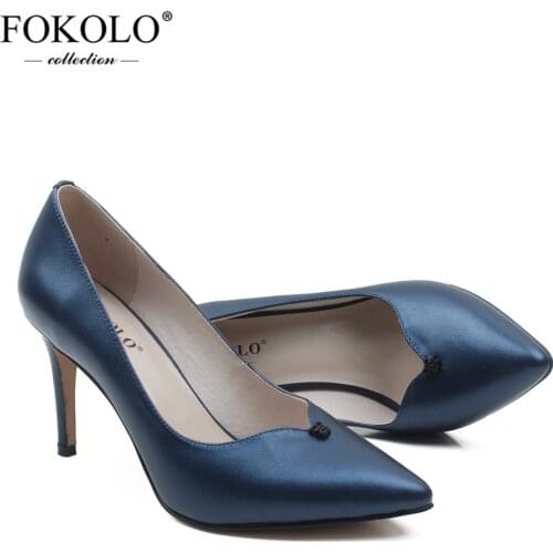 FOKOLO Womens Pumps Pointed Toe Sheepskin Slip-On Thin High Heels New Summer Genuine Leather Party Sexy Lady Shoes Handmade GX1