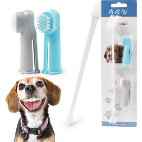 Three Piece Pet Dog Toothbrush Dog Cleaning Brush Double Head Dog Tooth Brush Mouth Clean Cat Brush Dental Care Supplies For Pet