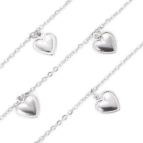 10m/roll Stainless Steel Cable Chains with Heart Shape Charms For Necklace Bracelet Chain Handmde making