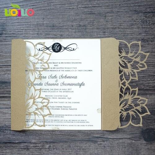 10Pcs Sample flower chamagne gold Laser Cut Wedding Invitation Cards Customizalbe Envelopes & Inner Card & Party Supplies