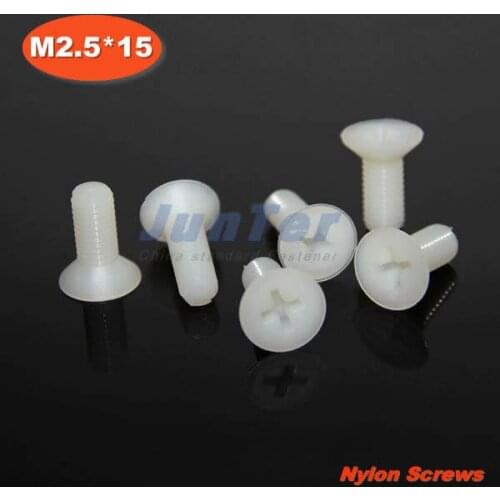 1000pcs/lot DIN965 M2.5*15 Nylon Machine Phillips Flat Head (Cross recessed countersunk head screws) Screw