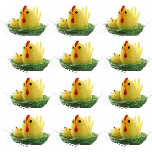 12PCS Easter Yellow Chick Crafts Kids Gift Easter Party Home Decor Happy Easter Decoration for Home Handmade Ornaments
