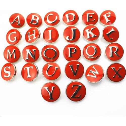 2018 New 26pcs/lot Orange A-Z Alphabet Snap Buttons fit 18mm Ginger Button Snap Bracelet&Bangles Letters DIY Snap Jewelry Charms