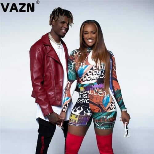 VAZN 2020 Graffiti Pattern Harajuku Sexy Festival Clothing High Street Set Holiday Women Young Energetic Set