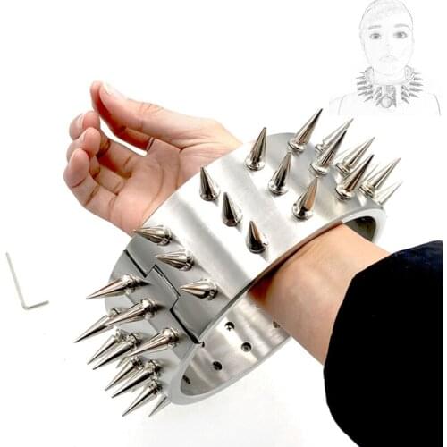 2020 Heavy Stainless Steel Neck Collar With Thorn 3 Row Detachable Spike Choker Fetish Bondage Restraints Sex Toys For Couples