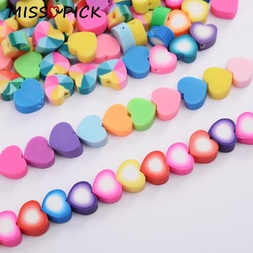 30/50/100Pcs Multicolor Heart Shape Beads Polymer Clay Spacer Loose Beads Slices for Jewelry Making Diy Bracelet Accessories