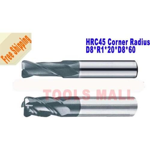 5pcs 8mm 4Flutes corner Endmill Radius Spiral Bit Milling Carbide CNC Router bits hrc45 D8*R1*20*D8*60
