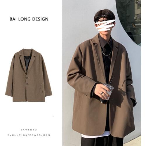 Autumn Korean Style Oversize Blazer Mens Fashion Solid Color Business Casual Dress Jacket Men Streetwear Loose Suit Jacket Mens