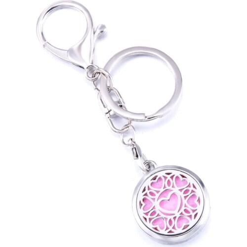 Heart Shape Aroma Keychain Keyring Open Locket Stainless Steel Perfume Aromatherapy Essential Oil Diffuser Car Keychain