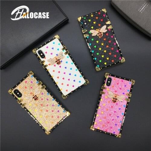 Luxury Brand Bling Love Heart Bee Cover Square Case for Samsung Galaxy S8 S9 S10 S11 Plus J4 J6 Note 9 10 8 A10 30 50 70 M20 M30