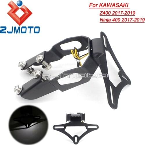 Black CNC LED Light Licence Number Plate Holder For Kawasaki Ninja 400 Z400 2017-19 Motorcycle Tail Tidy Khvost opryatnyy
