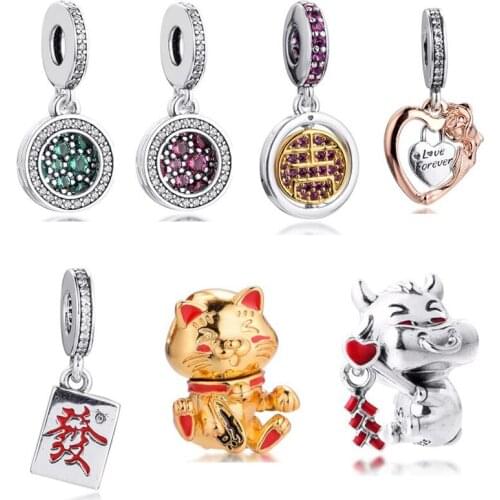 CKK Spinning Lucky Cute Ox Fortune Cat Charms 925 Original Fit Pandora Bracelets Sterling Silver Beads for Jewelry Making DIY