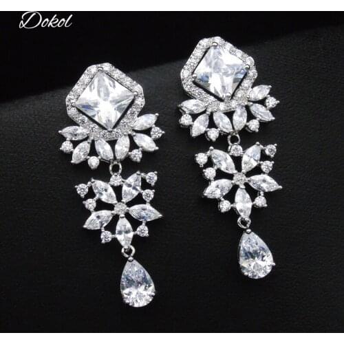 DOKOL Elegant Clear AAA+ Cubic Zirconia Wedding Drop Earrings Bridal Jewelry Silver Color Bridesmaids Earring for Women DKE0051