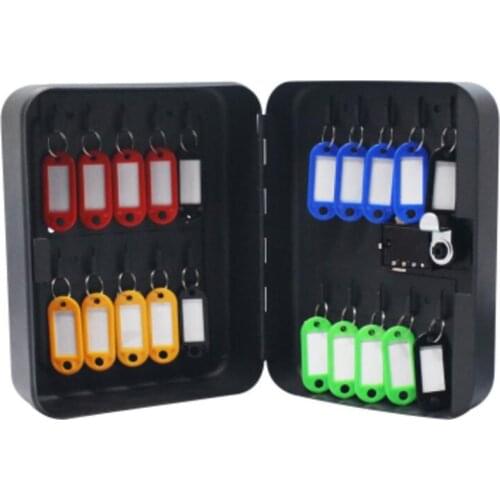 Key Lock Metal Key Cabinet Security Lock Box Wall Mount with Combination Lock and Radom Color Key Tags, Holds 20 Keys, Black