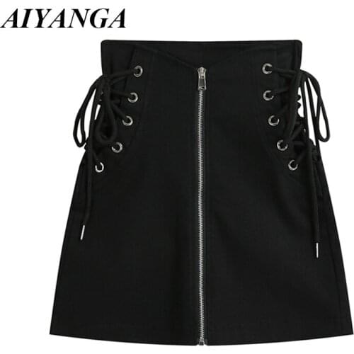 Gothic Skirts 2020 Fashion Punk Sexy High Waist Women Skirt Zipper Lace Up Pencil Mini Autumn Winter Black Saia