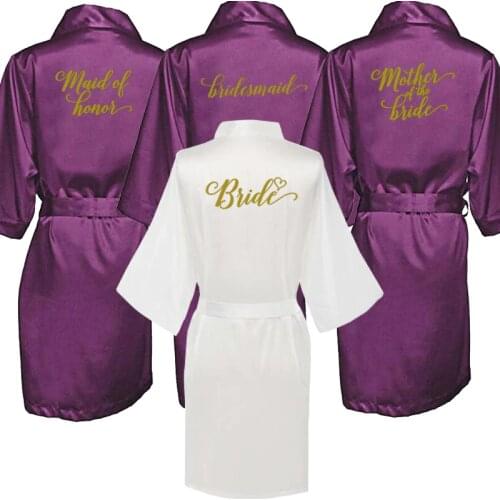 New purple bathrobe bride satin-silk robe women bridal party sister team mother shower gift bridesmaid wedding short robes
