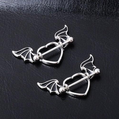 1 PCS Stainless Steel Heart Nipple Ring Simple Wing Barbell Nipple Rings Women Sexy Body Piercing Jewelry Fashion Accessories