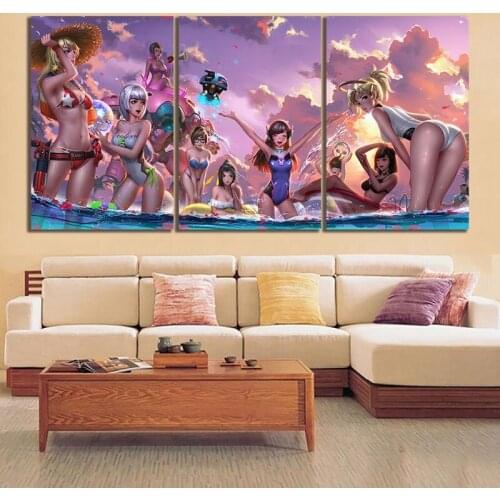 3 Pieces OW Girls Pool Party Canvas Painting Prints Wall Art Modular Game Pictures for Living Room Home Decoration Posters