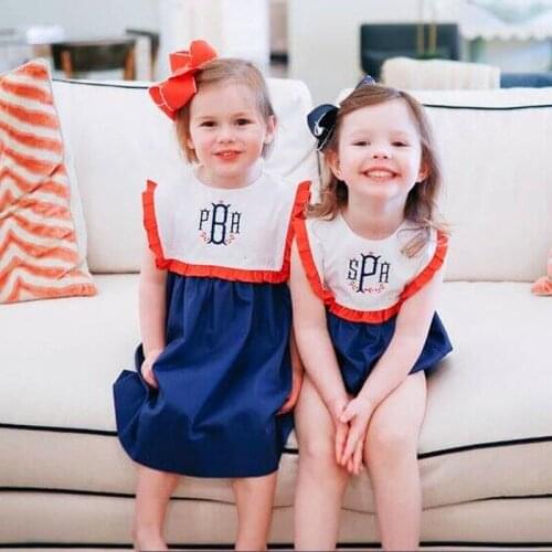 Summer INS Childrens Clothing New Navy Girls Dress Baby Cotton Jumpsuit Short Sleeve Sister and Brother Clothes Quality