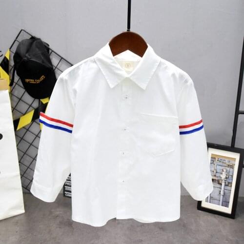 Hot Sale Children Shirts 2020 New Casual Solid Cotton long-sleeved Boys shirts Ribbon Decoration Baby shirts For 2-7 Years