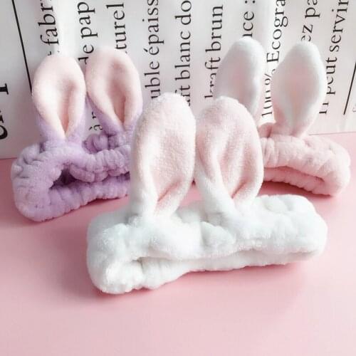 ALIUTOM Cute Flannel Bunny Ears Elastic Headband Headbands For Women Girls Wash Face Makeup Headband Fashion Kawaii Accessories