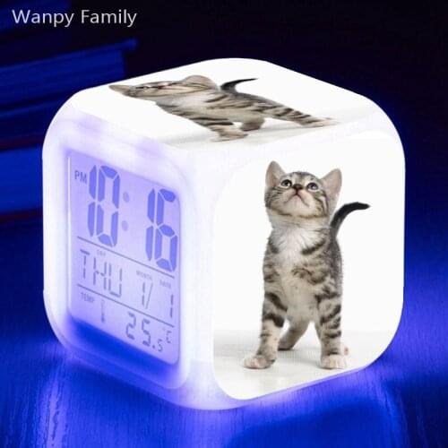 Cute cat Alarm Clocks Glowing LED Color Change Digital Alarm Clocks For Kids room Multifunctio Touch Sensing Alarm Clocks
