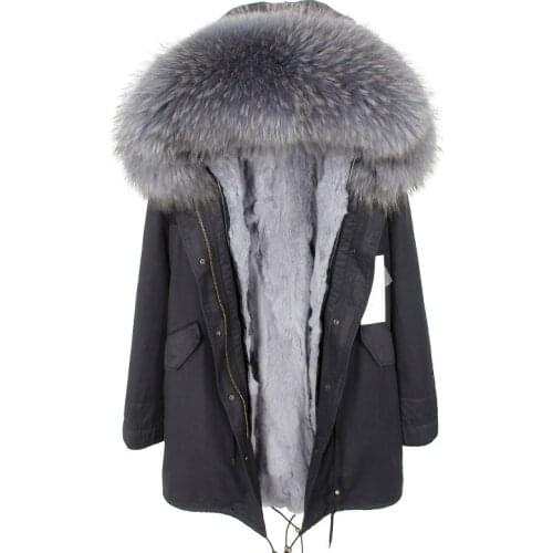 2020 Men Long Parka Winter Jacket Natural Raccoon Fur Collar Hooded Rex Rabbit Fur Liner Army Green Fashion New Real Fur Coat