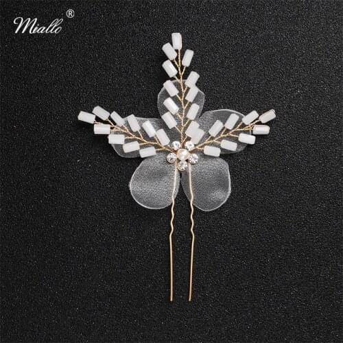 Miallo Newest Handmade Hairpins Clips Flower Organza Crystal Opal Copper Wire Wedding Hair Accessories Bridal Headpieces