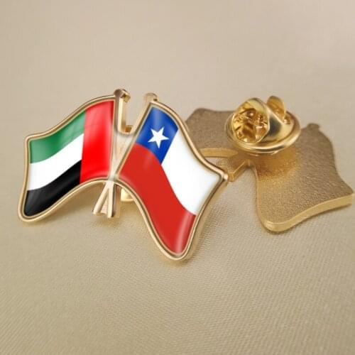 United Arab Emirates and Chile Crossed Double Friendship Flags Lapel Pins Brooch Badges