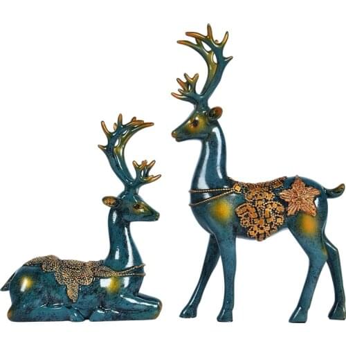 A Pair Deer Figurine Statue Home Office Decor Crafts Gifts Modern Abstract Resin Elk Sculpture Model Cabinet Desktop Ornament