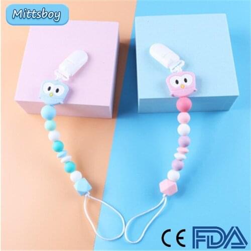 Handmade Baby Pacifier Animal owl Pacifier Clip Dummy Chain Food Grade Silicone Beads Infant Pacifier Holder Nipple Chain Gifts