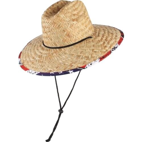 American Flag Printed Handwork Women Men Straw Summer Beach Sun hat Outdoor Summer Panama Straw Lifeguard Hat Womens Summer Hat