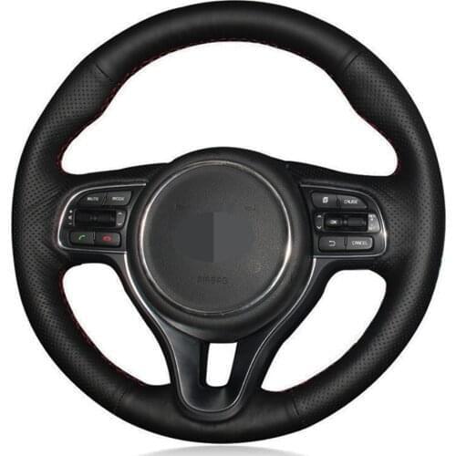 Car Steering Wheel Cover Hand-stitched Black Genuine Leather For Kia K5 Optima 2016-2018 Sportage KX5 2016-2019 Niro 2017-2019