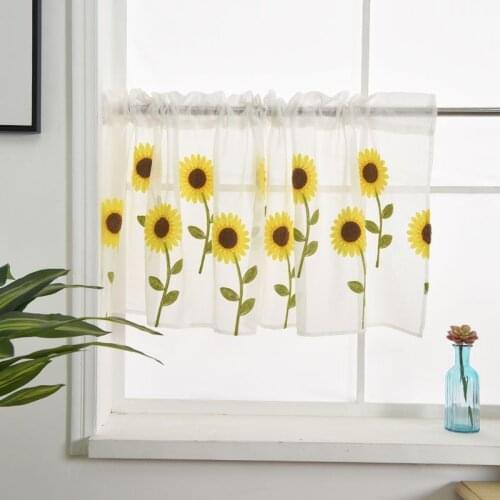 50X150cm Curtains For Living Room Rod Daisy Embroidery Short Curtain Pastoral Shade Kitchen Curtains Short Panel Drapes Valance