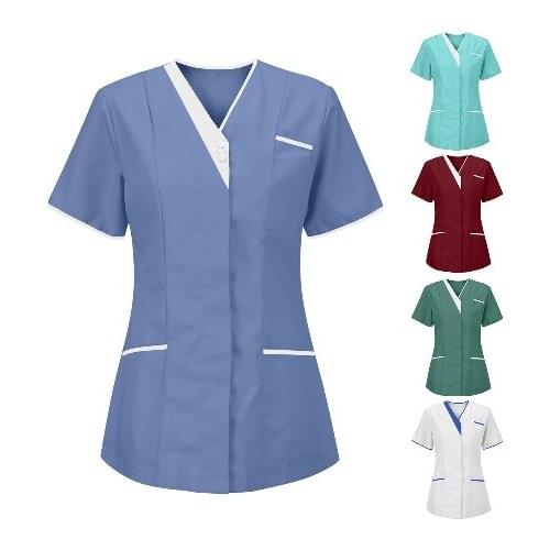 Womens Tops Short Sleeve V-neck Tops Working T-Shirt Summer Workwear Tops Fashion Plus Size Short Sexy Nurse Uniform
