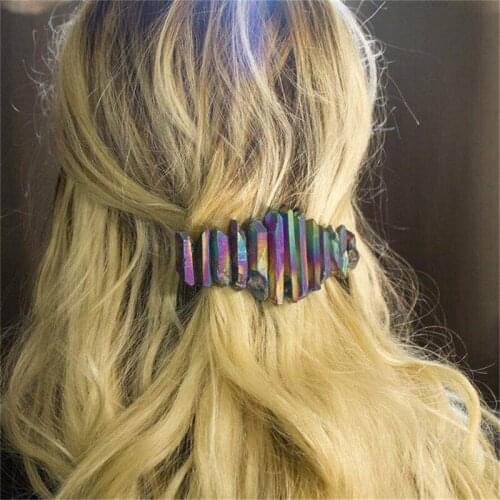 Women Bridal Raw Quartz Hair Comb Contrast Triple Colored Imitation Crystal Stone Wedding Tiara Ponytail Clip Headpiece