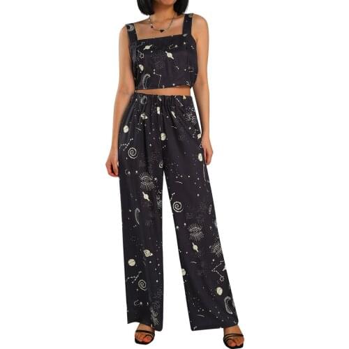 2 Pcs Women Casual Outfits Ladies Sleeveless Strapless Crop Top + Wide-leg Pants Trousers Summer Loose Matching Sets