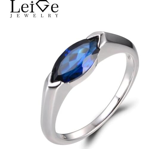 LeiGe Jewelry Blue Sapphire Wedding Rings September Birthstone Marquise Cut Blue Stone Rings 925 Sterling Silver Gifts for Women