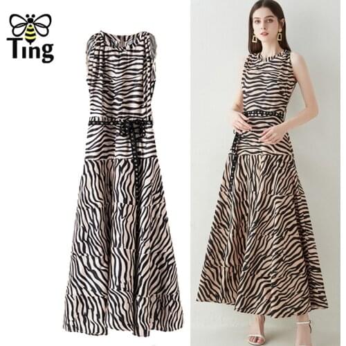 Tingfly Vintage Fashion Leopard Print Maxi Long Bohemian Dress Women Summer Sleeveless Casual A Line Longa Dress Beach Holiday Z