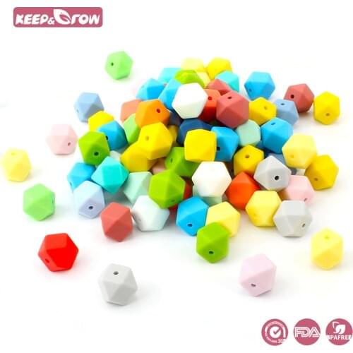 Keep&Grow 100Pcs Icosahedron Silicone Beads BPA Free Baby Teething Toys Food Grade Silicone Teether Beads For Necklace Making