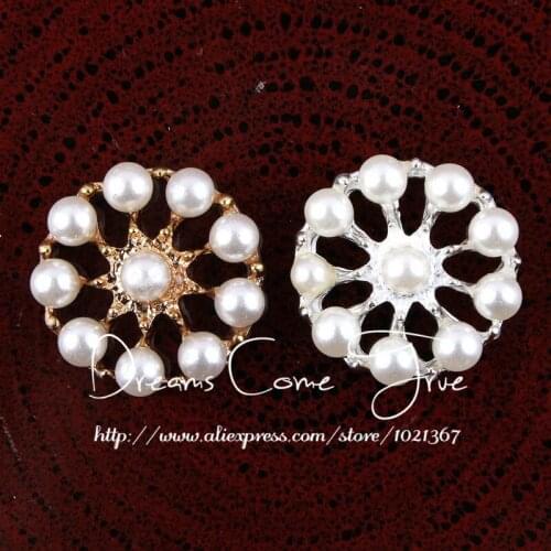 50pcs/lot 23MM 2 Colors Vintage Cute Artificial Clear Alloy Flower Pearl Decorative Button For Baby Girls Hair Accessories/Dress