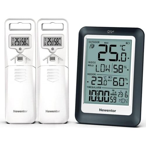 Newentor Q8 Wireless Weather Station with Outdoor Sensor Digital Thermometer With Blacklight Alarm Clock Air Quanlity Monitor