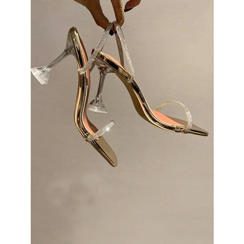 Womens Sandals 2021 Spring New Fashion Square Toe Stiletto Summer High Heels Open Toe Slippers Female Luxury Brand Design Shoes